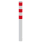 Barrier bollard | Steel tube  152 x 3.2 mm | stationary | for setting in concrete | hot-dip galvanized and white coatedwith three red reflecting stripes | total length: 1500 mm | with welded steel cap